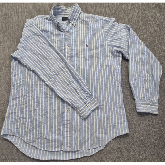 Lauren Ralph Lauren Other - Ralph Lauren men's blue white striped button up long sleeve shirt LG embroidered